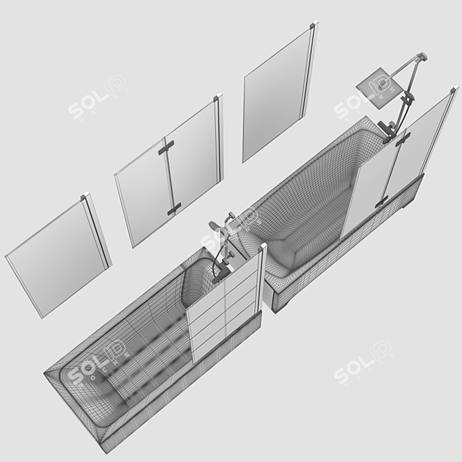 Luxury Bath Accessory Set: Bathtub Curtains by Radaway and Villeroy & Boch 3D model image 3