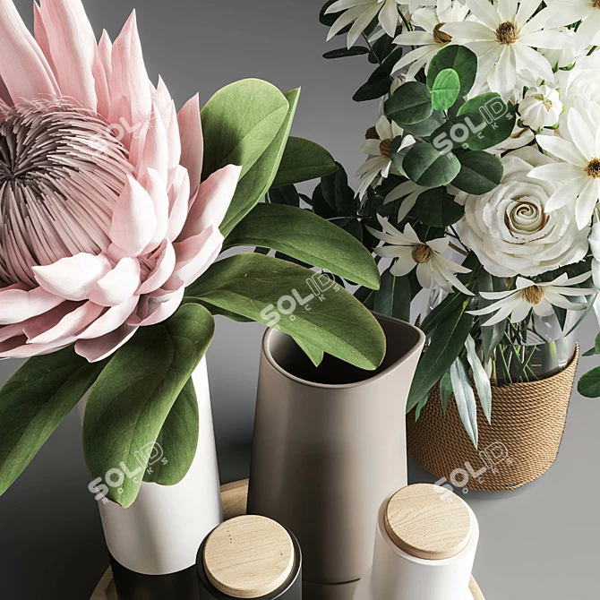 Elegant Protea Rose Flower Set 3D model image 2