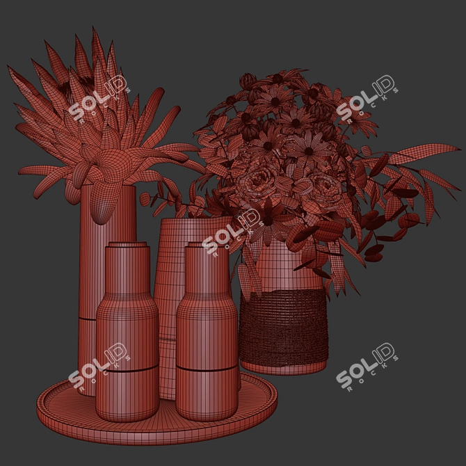 Elegant Protea Rose Flower Set 3D model image 3