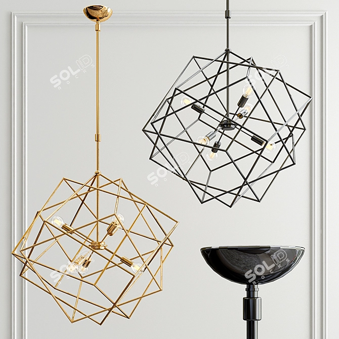 Antique Gold Geometric Chandelier 3D model image 1