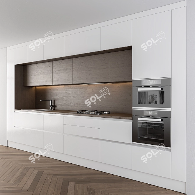 Sleek White Kitchen Set 3D model image 1