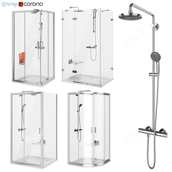 Ravak Set 63: Complete Shower Cabins Ensemble 3D model image 1