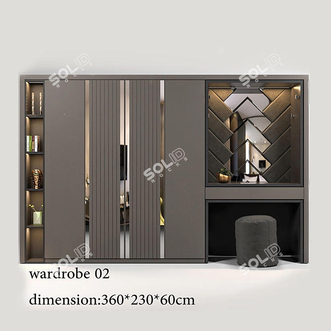 Sleek Wardrobe: 360x230cm | 3Dmax, OBJ, FBX | Texture Included 3D model image 1