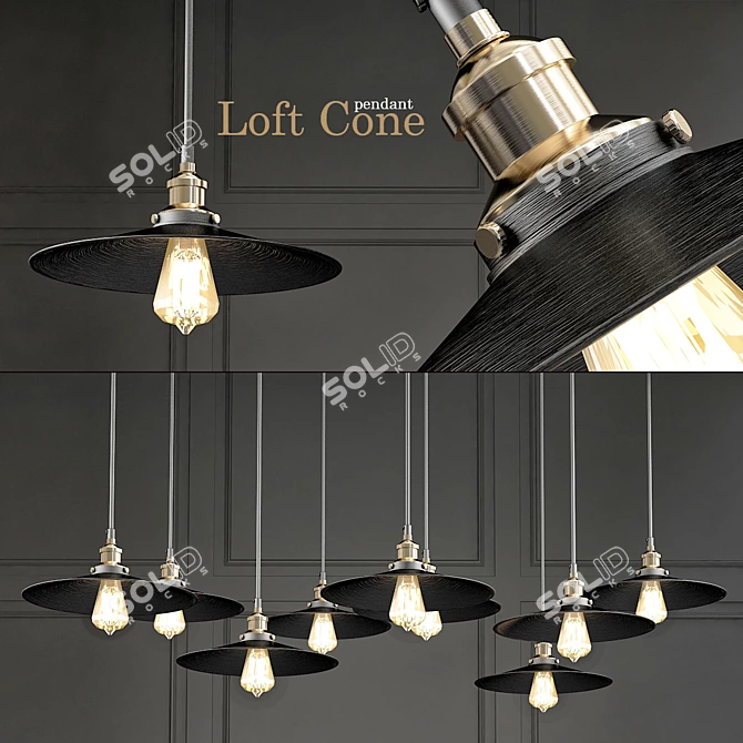 Industrial Loft Cone Pendant - Modern Chandelier 3D model image 1