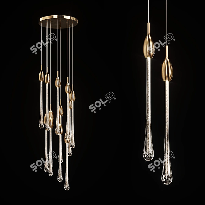 Elegant Golden Drop Pendant Lamp 3D model image 1