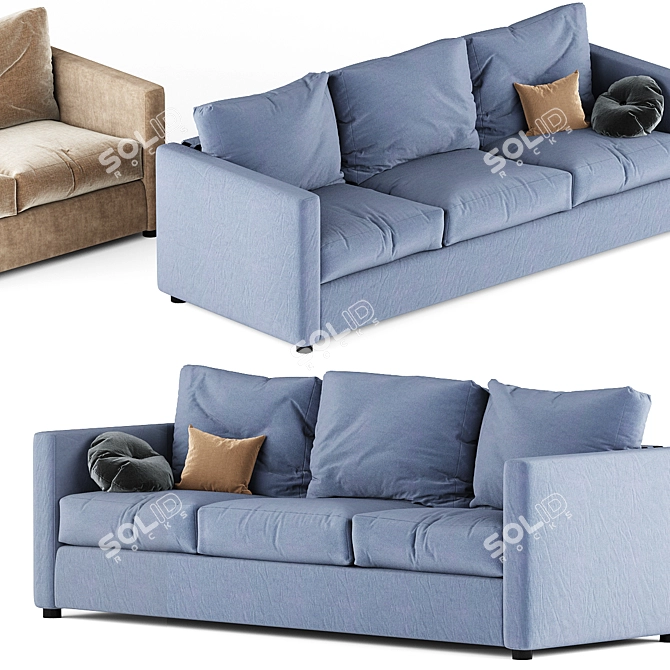 Comfy 3-Seat Ikea Vimle Sofa 3D model image 2