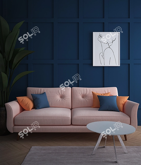 Scandinavian Style 3-Seater Pink Sofa 3D model image 4