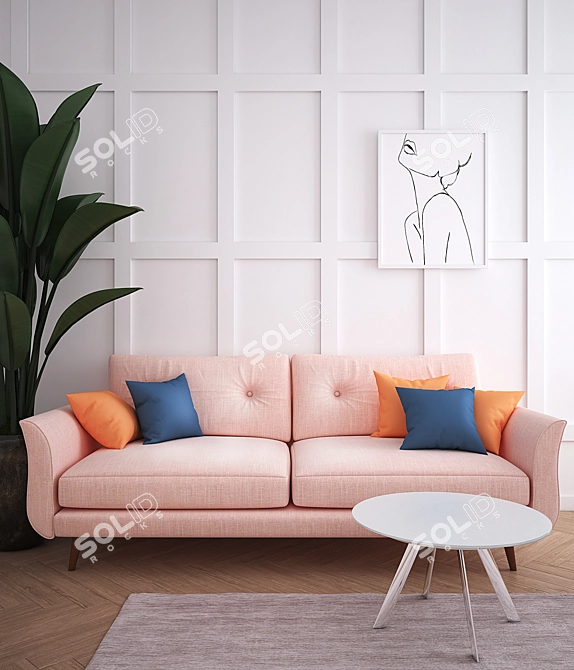 Scandinavian Style 3-Seater Pink Sofa 3D model image 5
