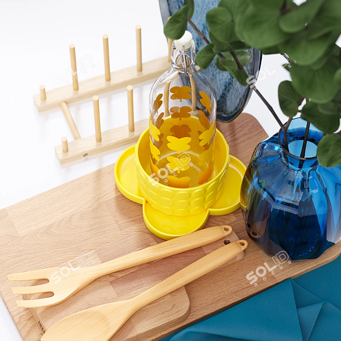 IKEA Summer Set: Artificial Leaf, Serving Dish, Plate Holder, Chopping Boards, Cutlery, Table Runner, Bowl, Dessert 3D model image 2