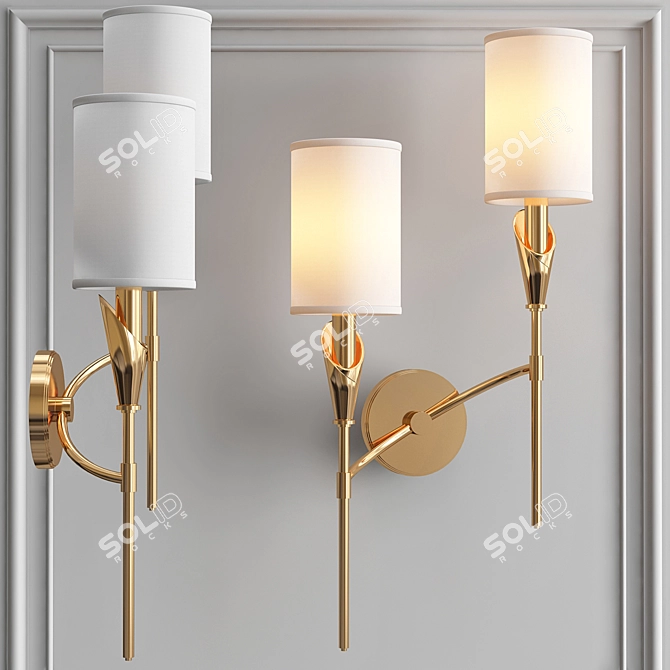 Modern Brass and White Wall Sconce 3D model image 3