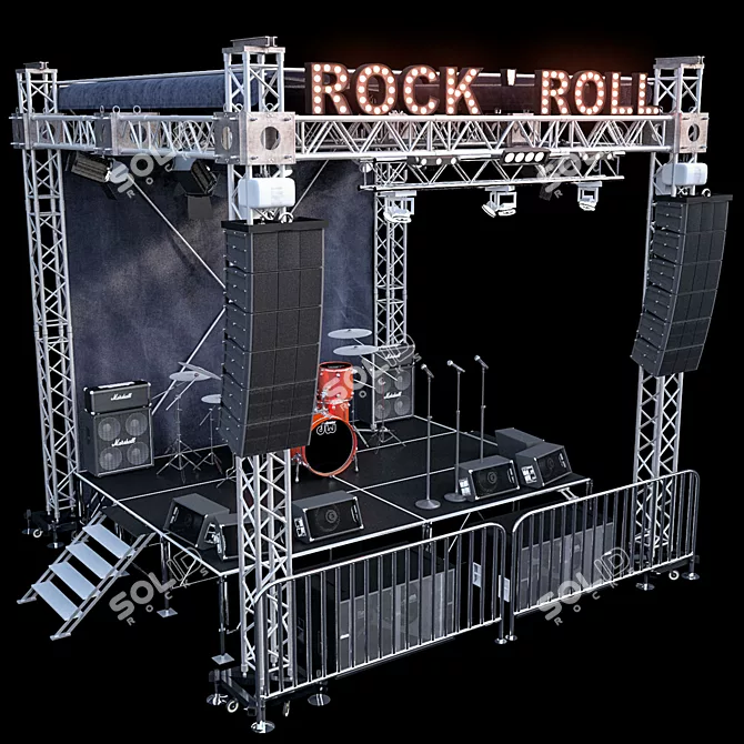 Portable Mini Concert Stage with Lighting and Musical Instrument 3D model image 2