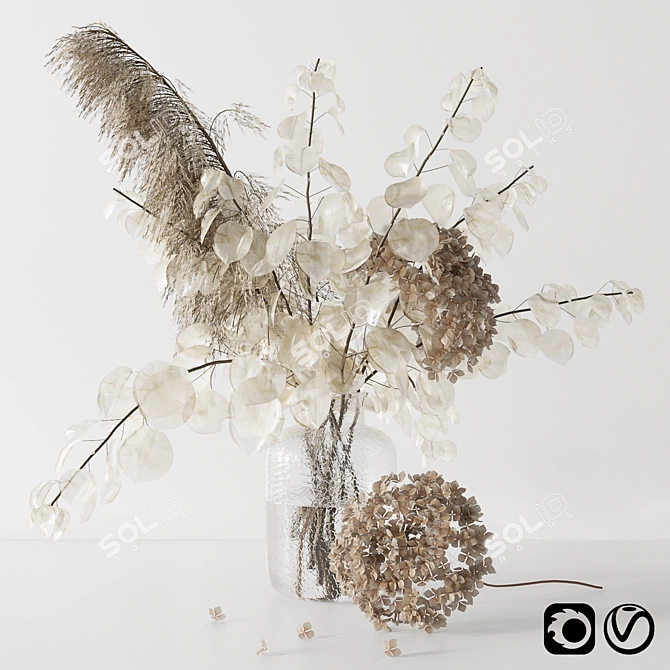 Ethereal Blooms: Lunaria, Pampas Grass & Hydrangea 3D model image 1