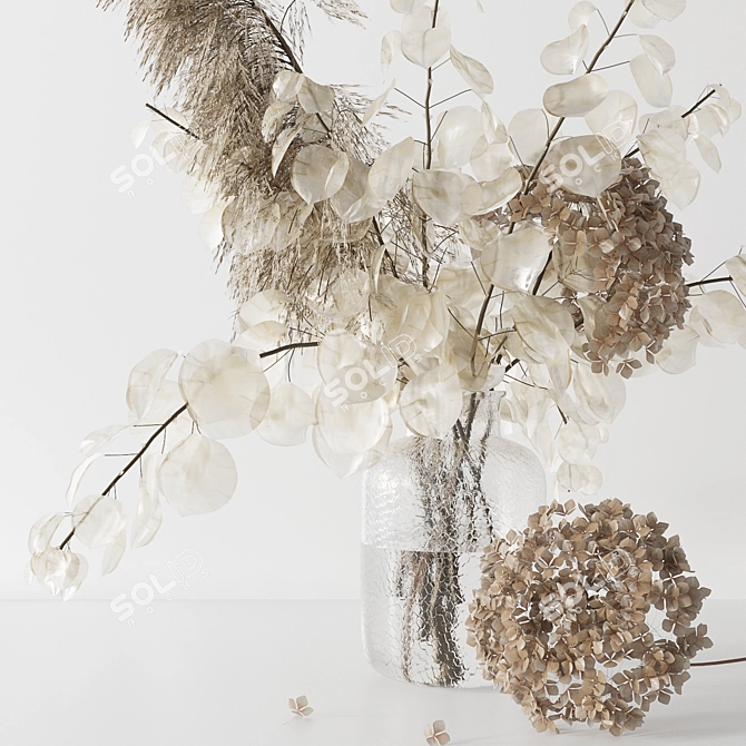 Ethereal Blooms: Lunaria, Pampas Grass & Hydrangea 3D model image 2