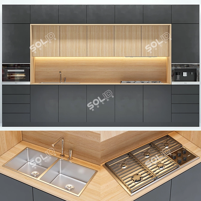 Versatile Kitchen Setup: Coffee Maker, Oven, Gas Range, Sink & Hood 3D model image 1