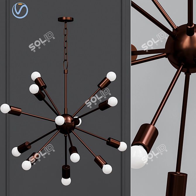 Rustic Sputnik Chandelier: Industrial Elegance 3D model image 1