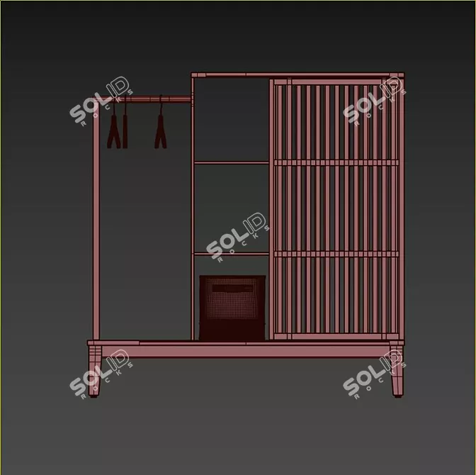 Naturally Stylish Bamboo Sliding Door Wardrobe 3D model image 3