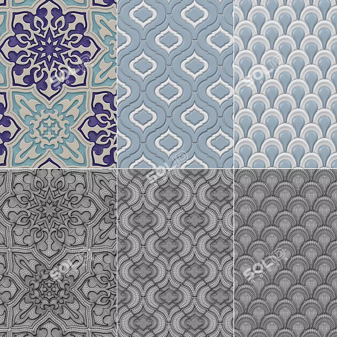 Elegant Handcrafted Mosaic Tiles 3D model image 3