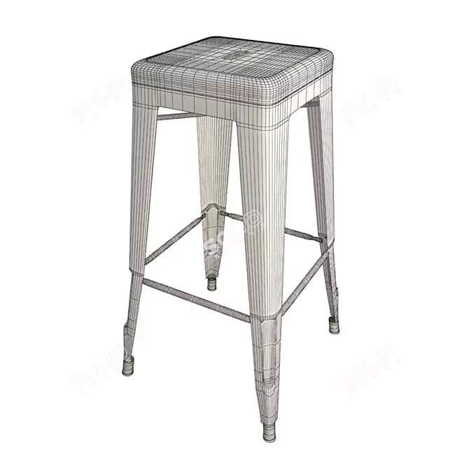 Industrial Black Barrel Table & Tolix Barstools 3D model image 2