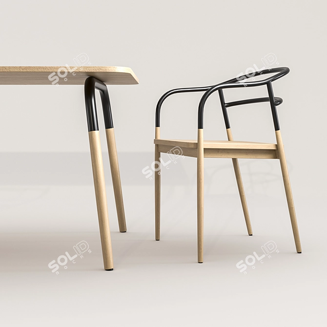 Elegant Steel Wood Table Set 3D model image 2