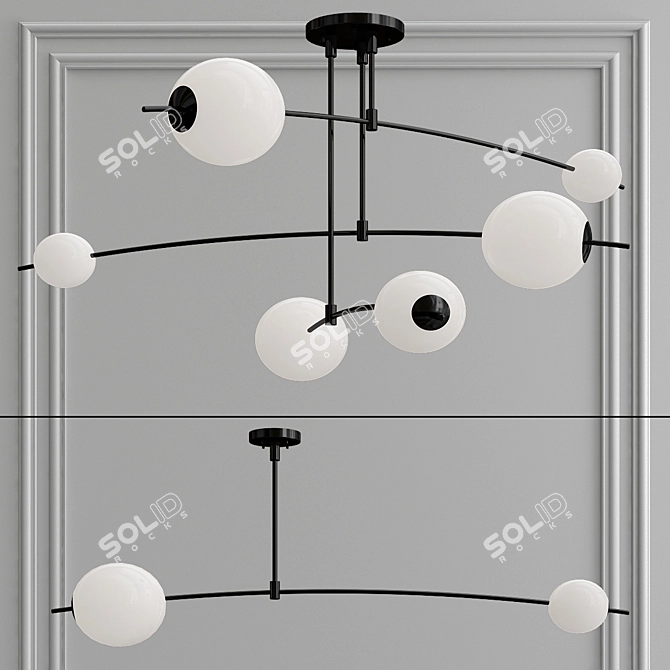 Sleek Black Metal and Glass Chandelier 3D model image 1