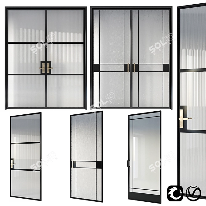 Glamor Glass Doors Collection: Black & Gold 3D model image 1