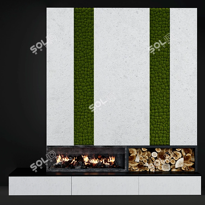 Modern Moss-Decorated Fireplace 3D model image 2