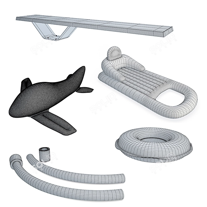 Swim Fun Mega Kit: Inflatable Plane, Mattress, Diving Platform & Buoy 3D model image 2