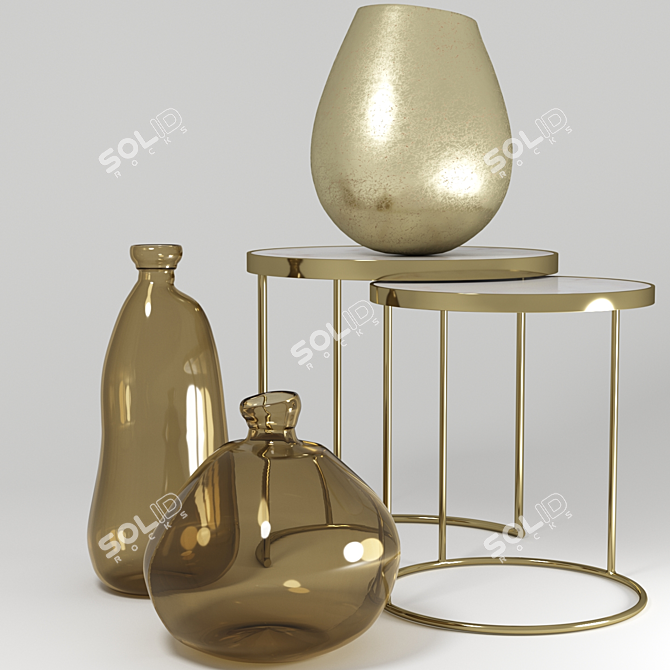 Zara Home Decor Set: Marble Gold Tables, Organic Bottles, Vintage Glass Vase 3D model image 1