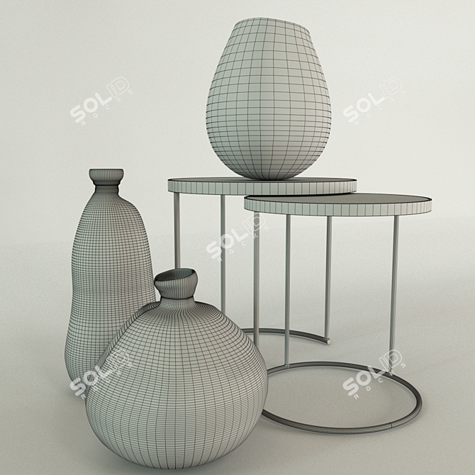 Zara Home Decor Set: Marble Gold Tables, Organic Bottles, Vintage Glass Vase 3D model image 2