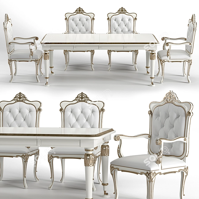 Capitonne Liberty Armchair & Table Set 3D model image 1