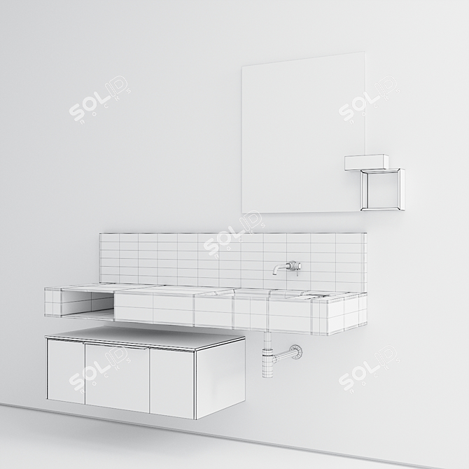 Modern Laminate Vanity Unit | Cerasa NEROLAB SET 2 3D model image 3