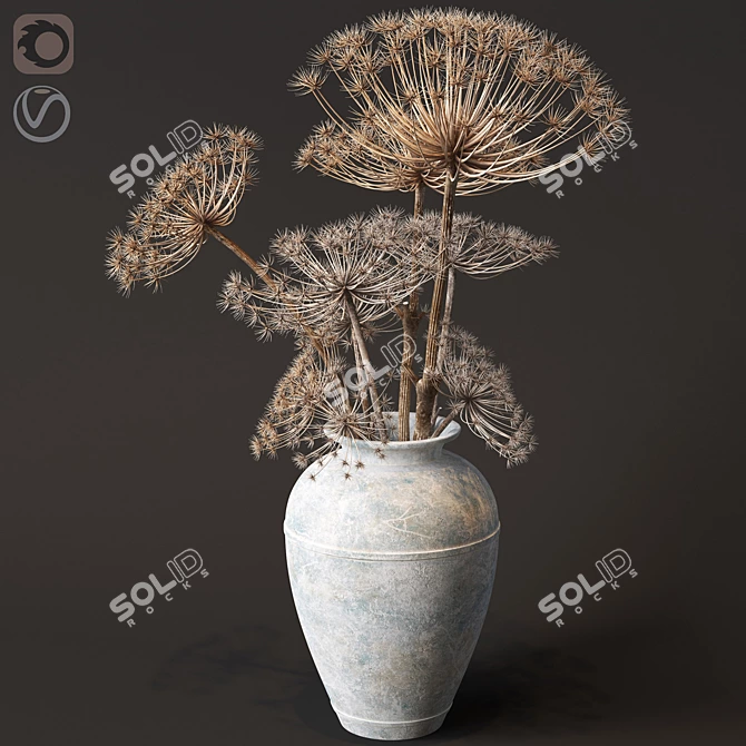 Elegant Floor Vase with Dry Hogweed 3D model image 1