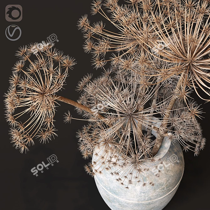 Elegant Floor Vase with Dry Hogweed 3D model image 2