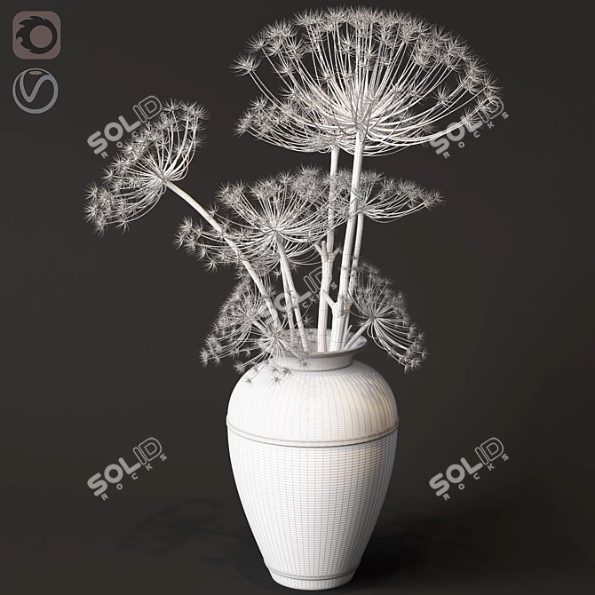 Elegant Floor Vase with Dry Hogweed 3D model image 3