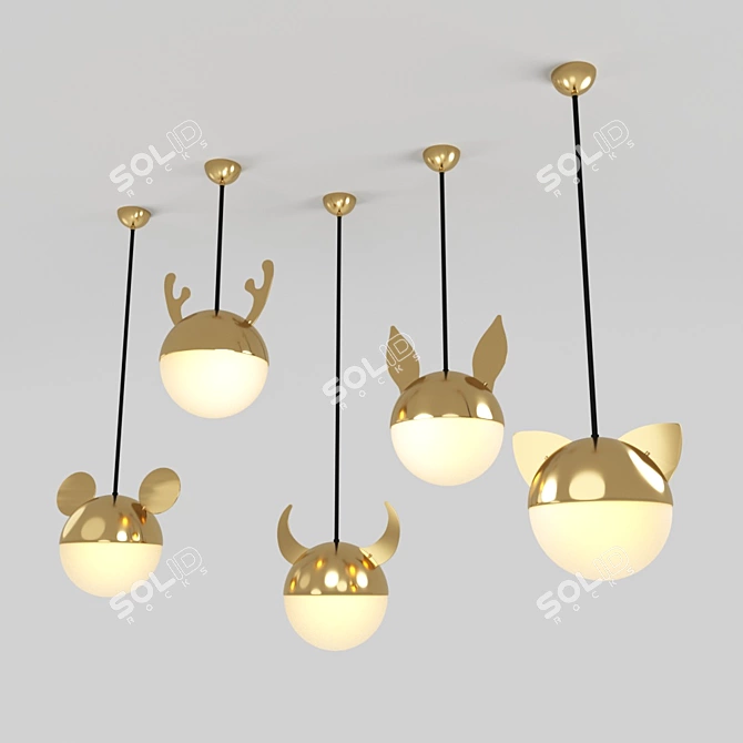 Modern Golden Pendant Light with Adjustable Height 3D model image 2