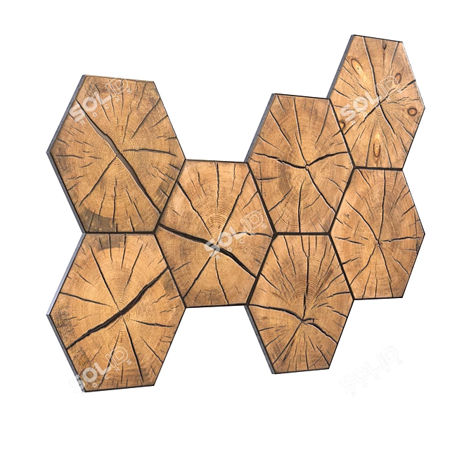 Hexagonal Wood Slab Decor Panel 3D model image 1