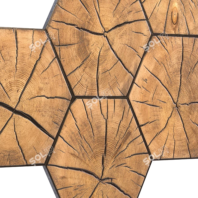 Hexagonal Wood Slab Decor Panel 3D model image 2