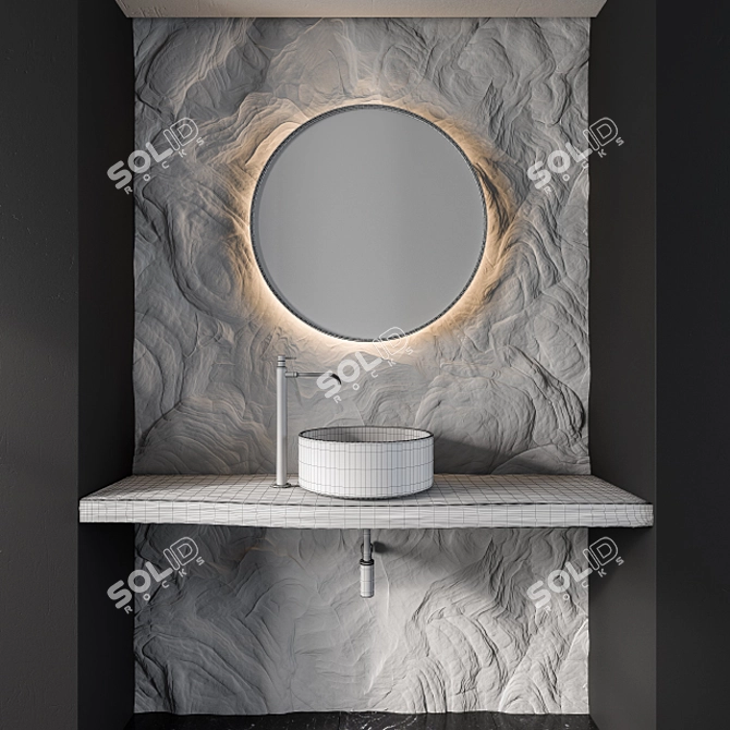 Gray Rock Wall Bathroom Furniture 3D model image 2