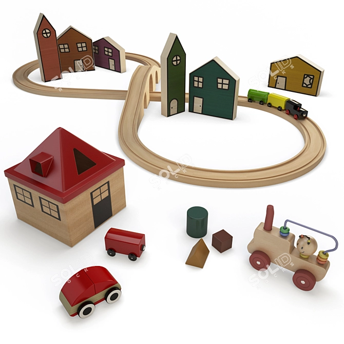Wooden Train Set for Kids 3D model image 1