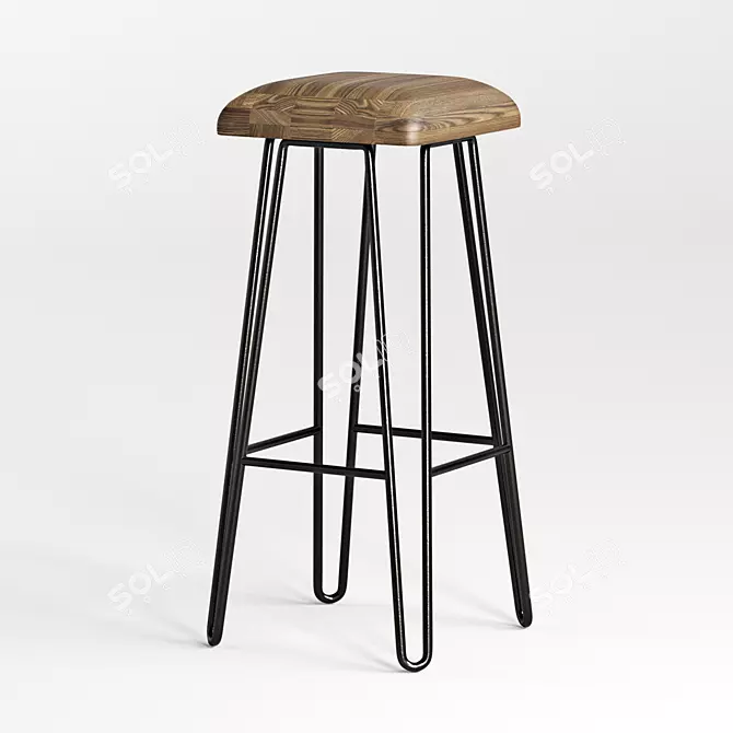 Rustic Wooden Iron Bar Stool 3D model image 1