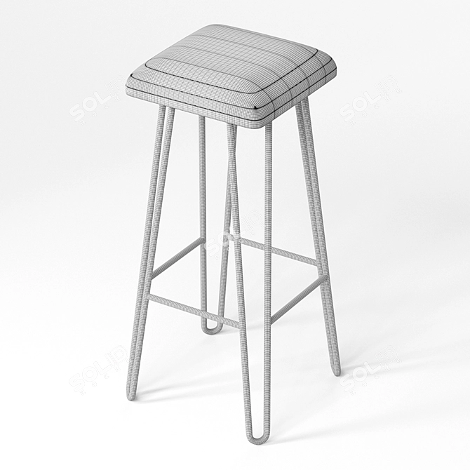 Rustic Wooden Iron Bar Stool 3D model image 3