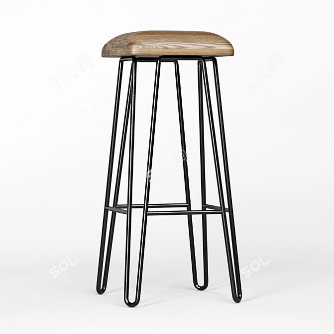 Rustic Wooden Iron Bar Stool 3D model image 5