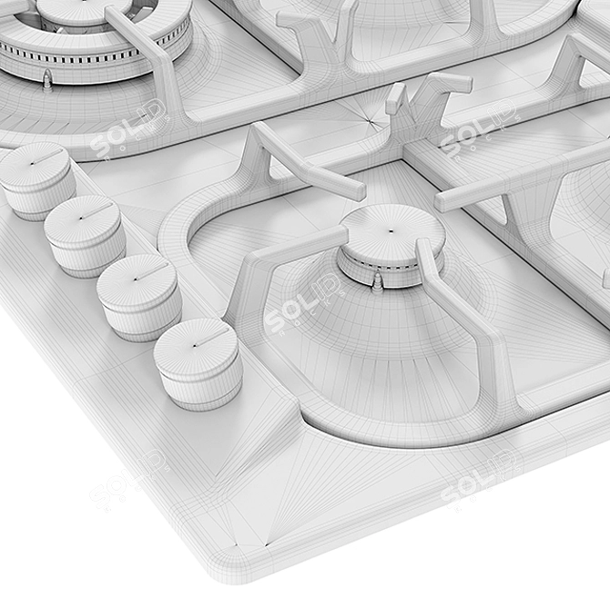 60 4-Burners Wok Burner: Powerful and Efficient 3D model image 3