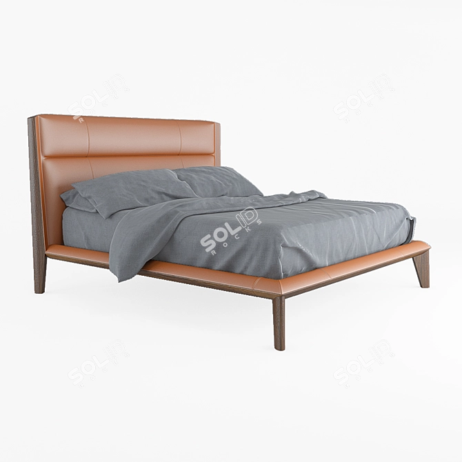 Elegante Canaletta Walnut Leather Bed 3D model image 1