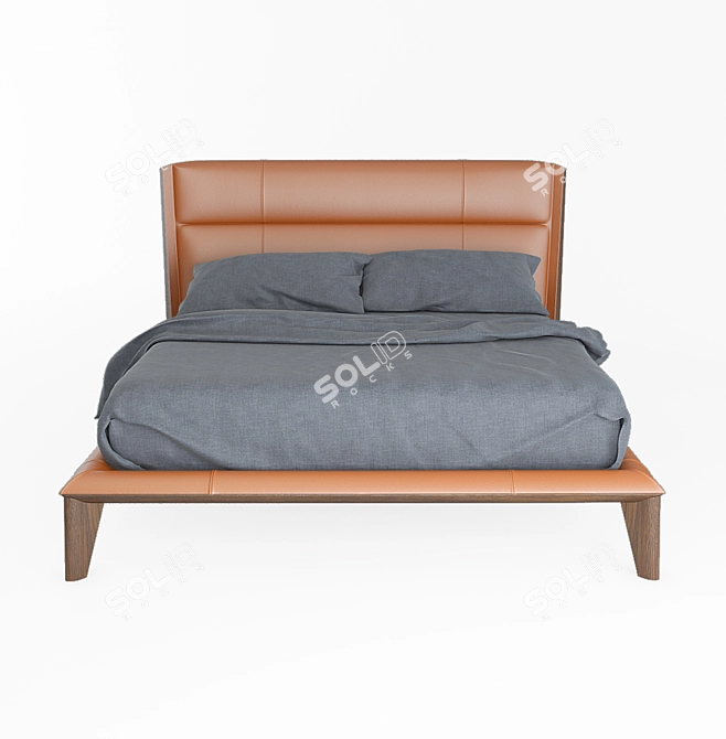 Elegante Canaletta Walnut Leather Bed 3D model image 2