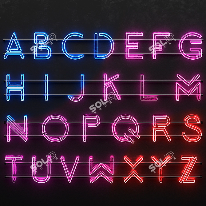 Glowing Neon Typography Kit 3D model image 1