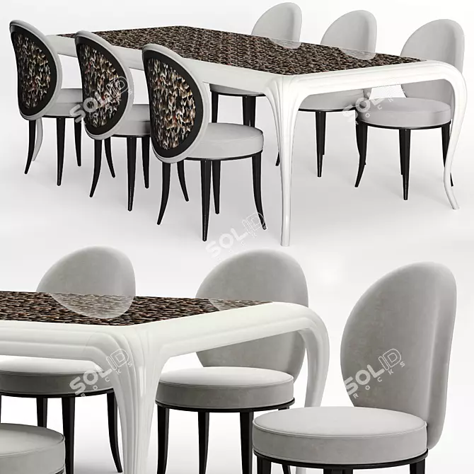 Feathered Elegance: Merveille Dining Set 3D model image 1