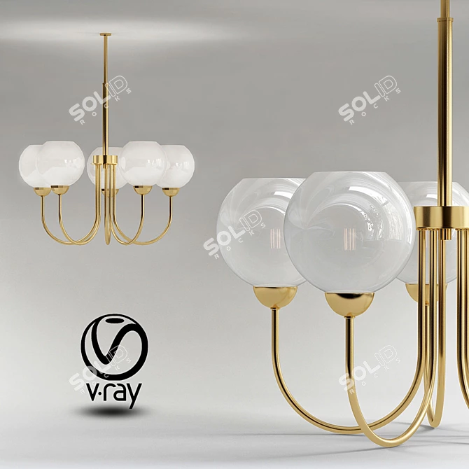 Elegant 5-Light Vintage Gold Chandelier 3D model image 1