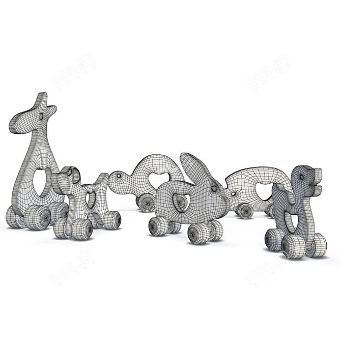 Wooden Animal Toys Set 3D model image 3