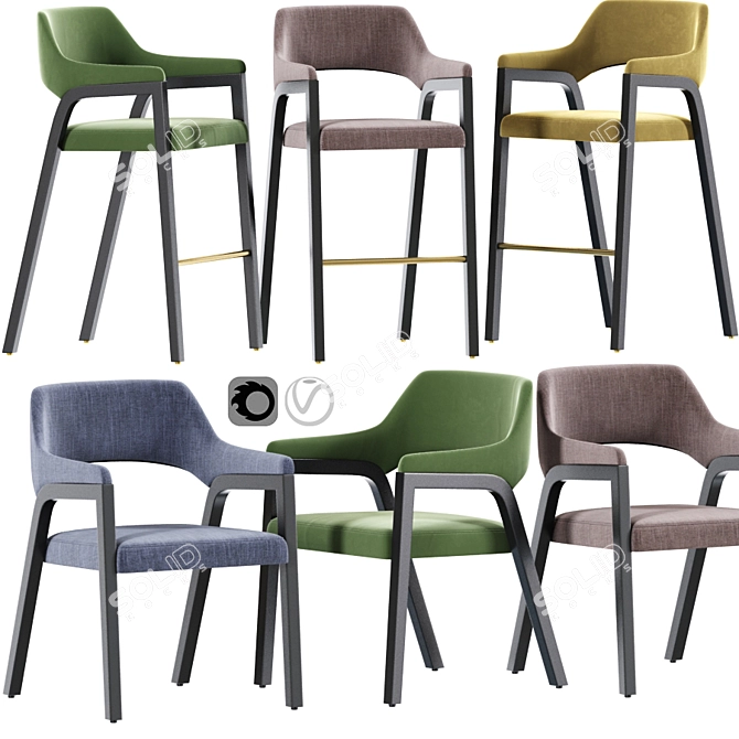 Elegant Cezar Stool-Chair: Versatile Comfort 3D model image 1